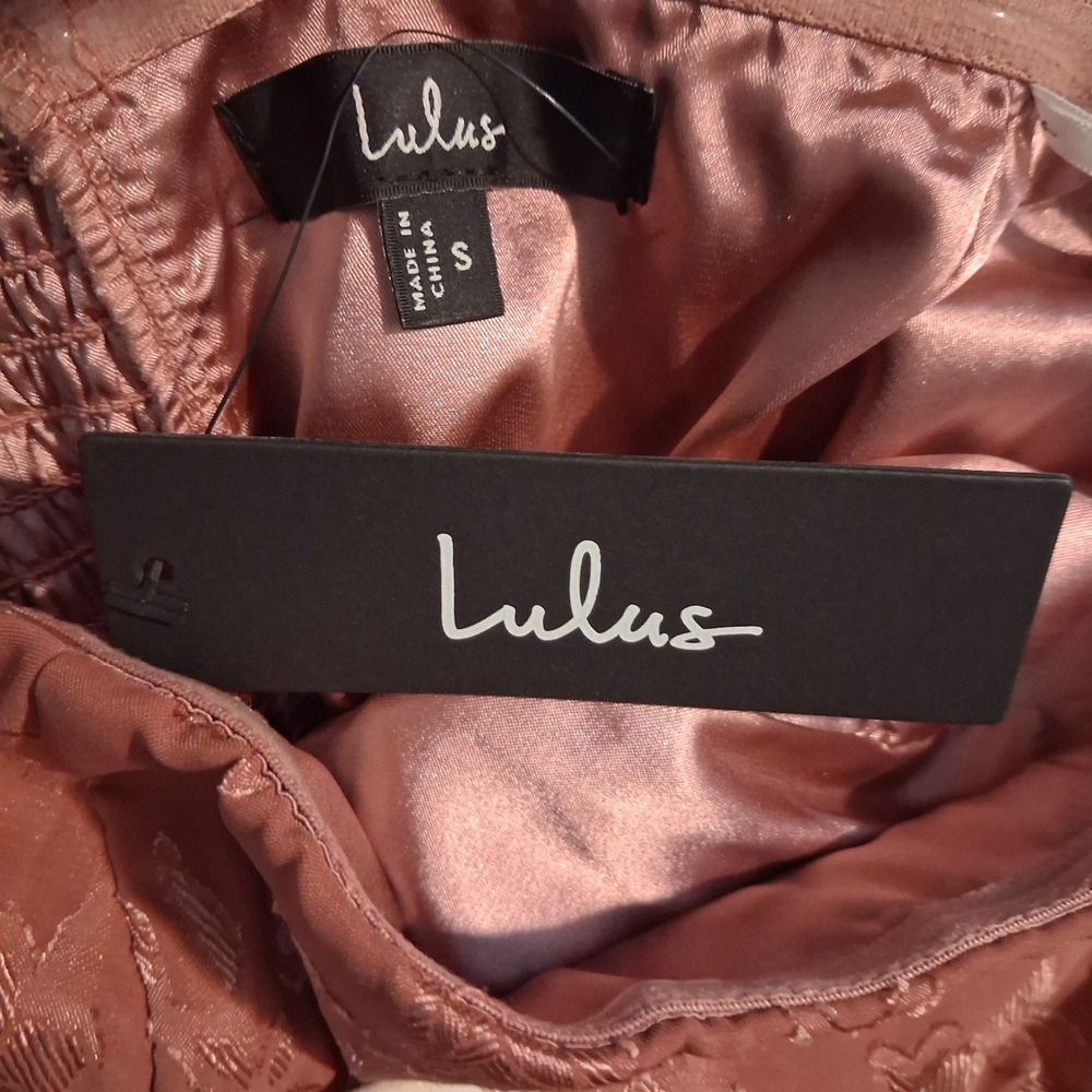 NWT Lulus Perfectly Stunning Rusty Rose Jacquard Strapless Midi Dress S Pleated - Picture 7 of 10